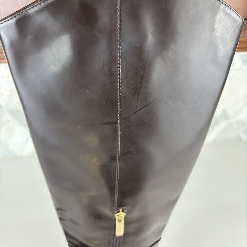 39/9 Dark Brown Walnut Round Toe Block Heel Wide Sole Knee High Pull On Zip Boot - Picture 4 of 16